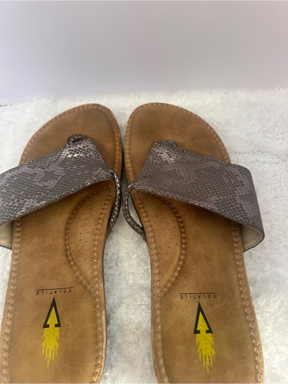 Volatile Brown Taupe Snake-Print Slide Sandals
